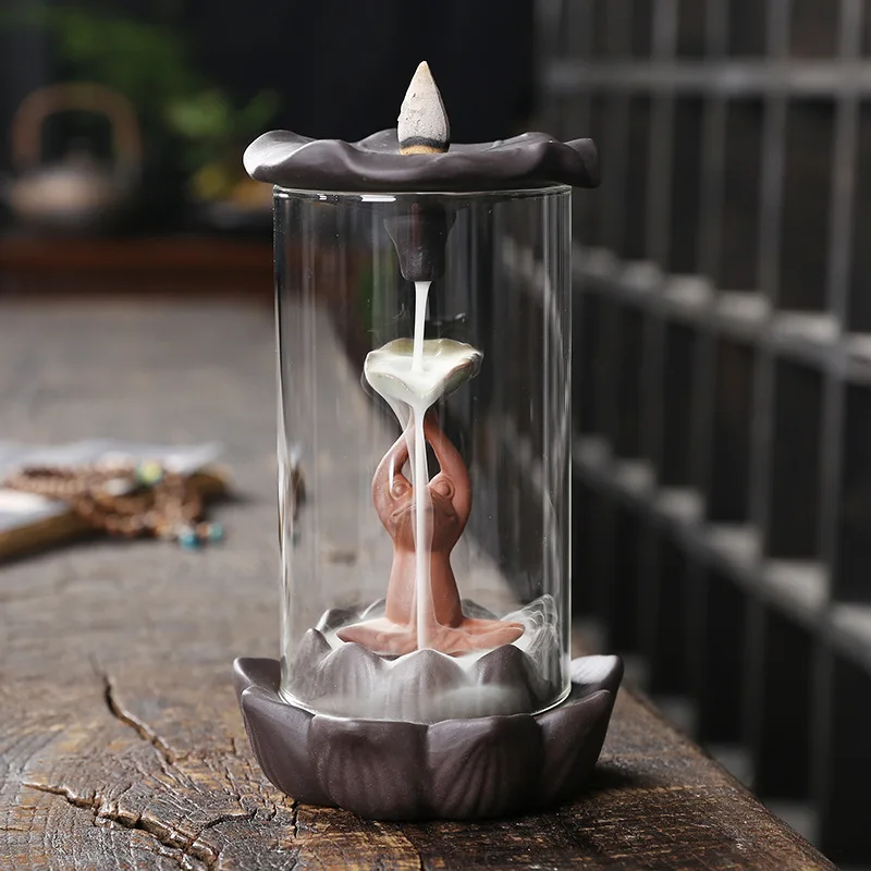 

Purple Clay Home Decor Backflow Incense Burner Creative Windproof Cover Frog Backflow Aromatherapy Burner Craft Gift