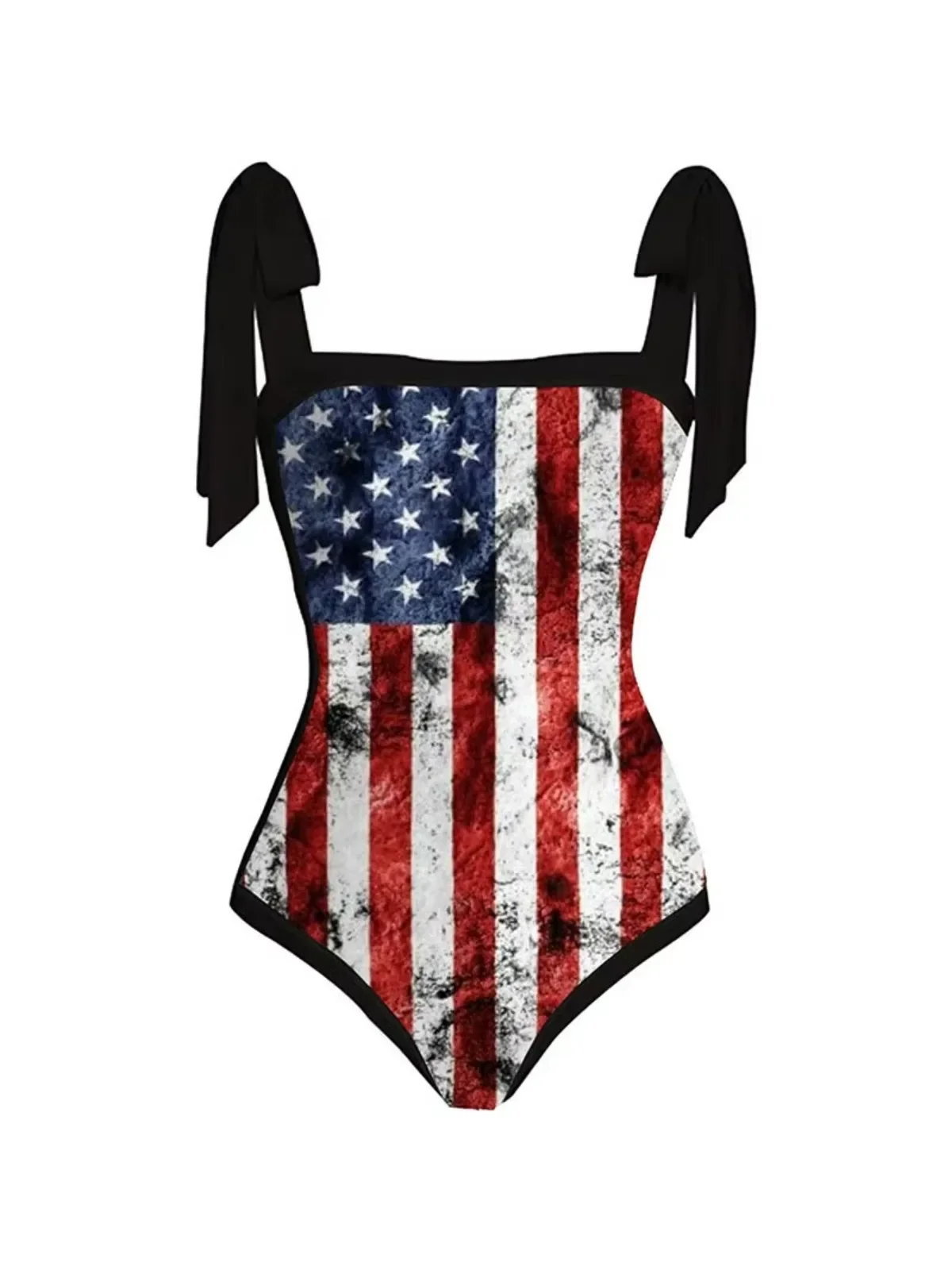 American Flag Printed Swimsuit Women 2025 High Waist Skirt Bikini Two Piece Slim Monokini Suspender Tie-up Bathing Suit Swimwear