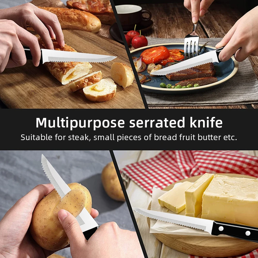 طقم سكاكين شرائح لحم متعددة الوظائف ، شفرة حادة ، مقبض PP أسود ، شواء ، قطاعة لحم للتمشط ، سكين تقطيع الأسماك ، 6: 1.8 #5