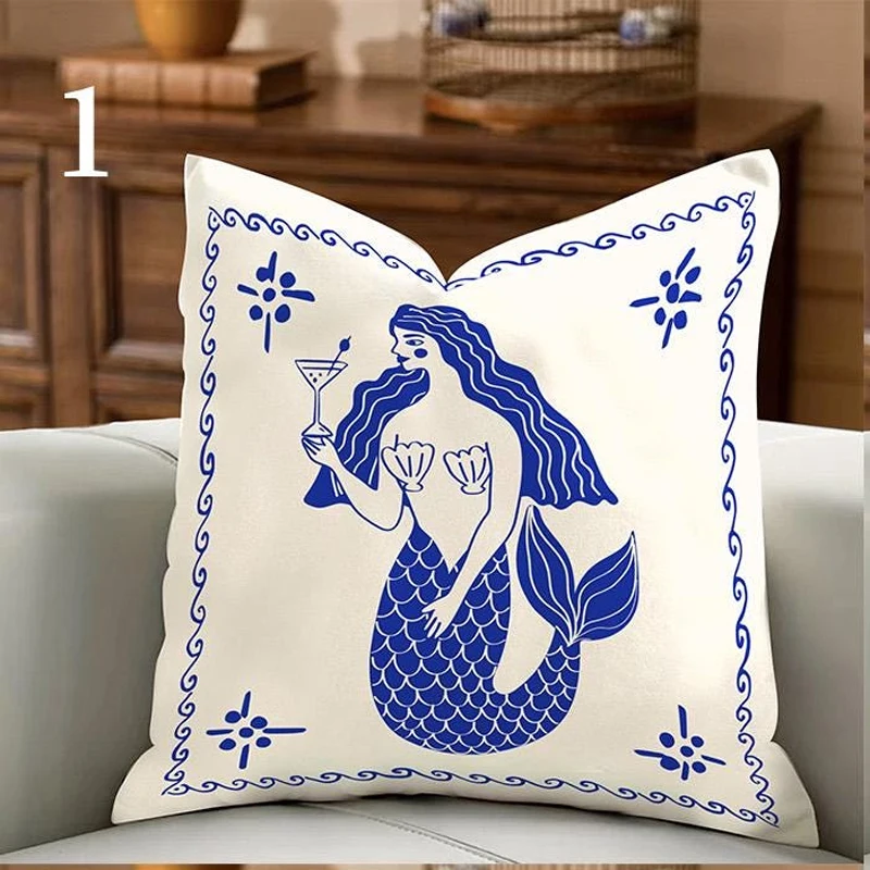 1pc Coastal Pillow Cover, La Dolce Vita Style, Mediterranean Nautical Throw Pillowcase, Eclectic Summer Decor, Beach House Gift,