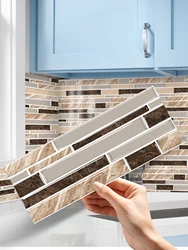 12PCS Classic Marble Crystal Gloss Kitchen Stickers Waterproof Oil-proof Self-adhesive Kitchen Tile Stickers