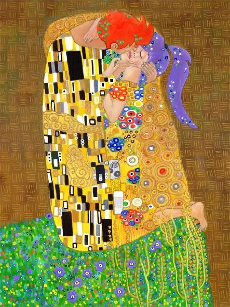 Humorous The Kiss by Gustav Klimt Canvas Painting Posters and Prints  Abstract Wall Art Mural for Modern Living Room Decor