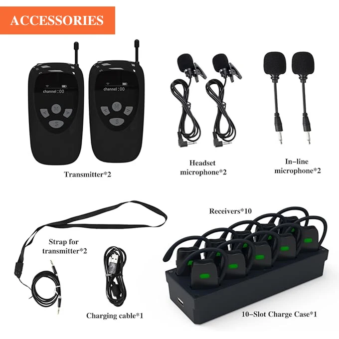 Wireless Museum Factory Sightseeing Tour Guide System Charge Base Walkie Talkie Headset Sender und Empfänger