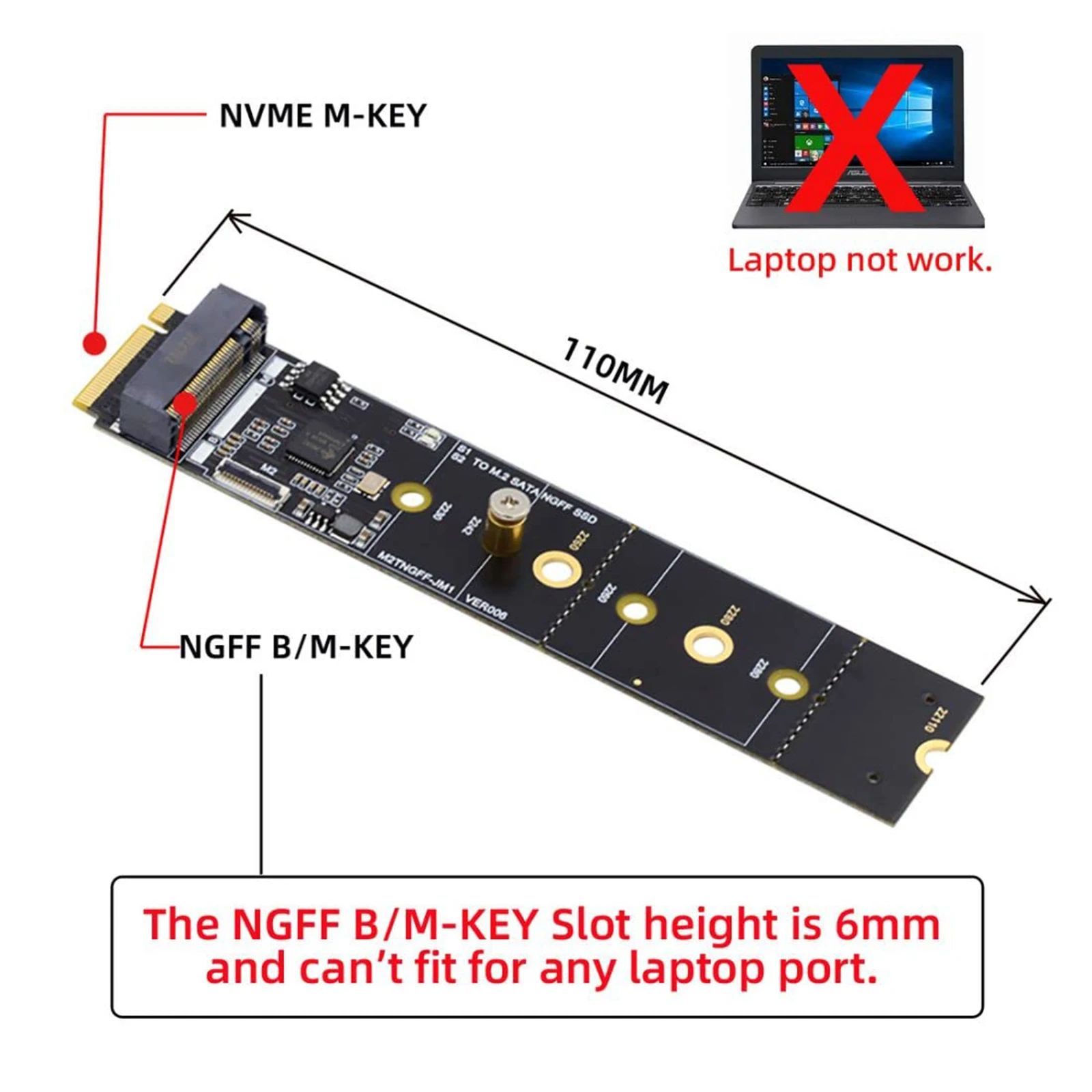 M.2 SSD SATA NGFF B+M Key to NVME M-Key Expansion Card Converter Adapter JMB582 Chipset for Motherboard 2230/2242/2260/2280