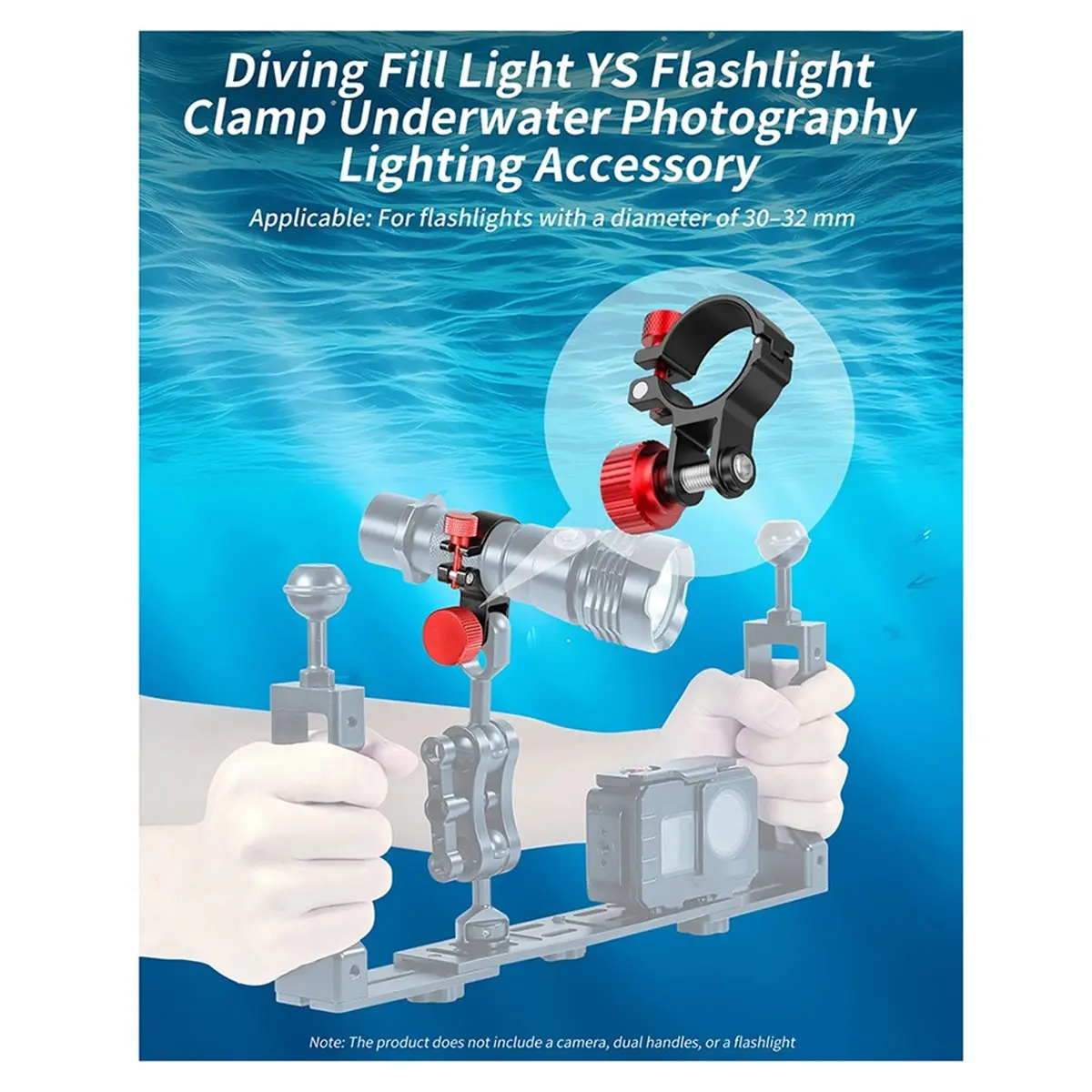 ABJA Diving Flashlight Holder Mount for Underwater Photography Dia 30-32mm Adjustable Torch Clip 1-Inch Ball Head Adapter