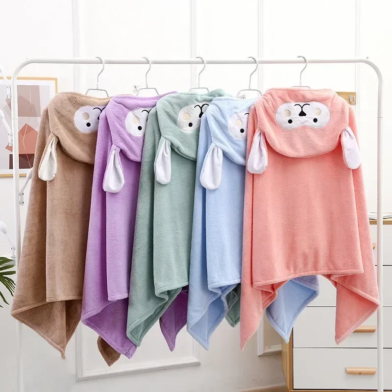 Bath Towel for Children Hooded Cloak Infant Cloak Baby Cartoon Coral Fleece Soft Absorbent Bathrobe Thickened Bath Towel