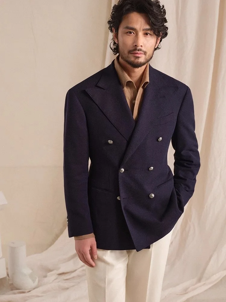 

Cultum Gentleman's Armor Mixed Linen Fabric Breathable Double Button Men's Suit Business Casual Style Long Sleeve Spri...