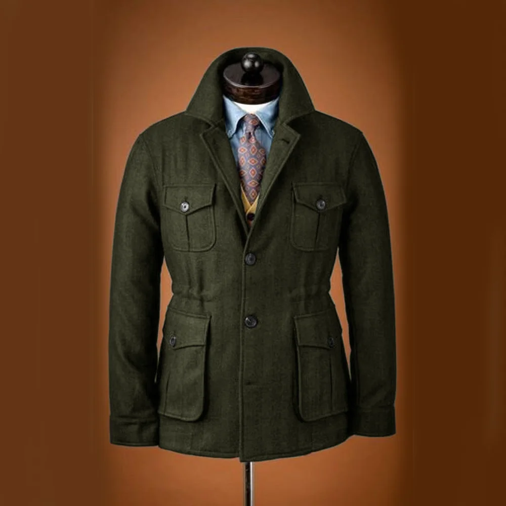 Chaqueta de Tweed para hombre, traje de esmoquin de lana de alta calidad, trajes de lana de un solo pecho, blazer informal ajustado para hombre, Invierno