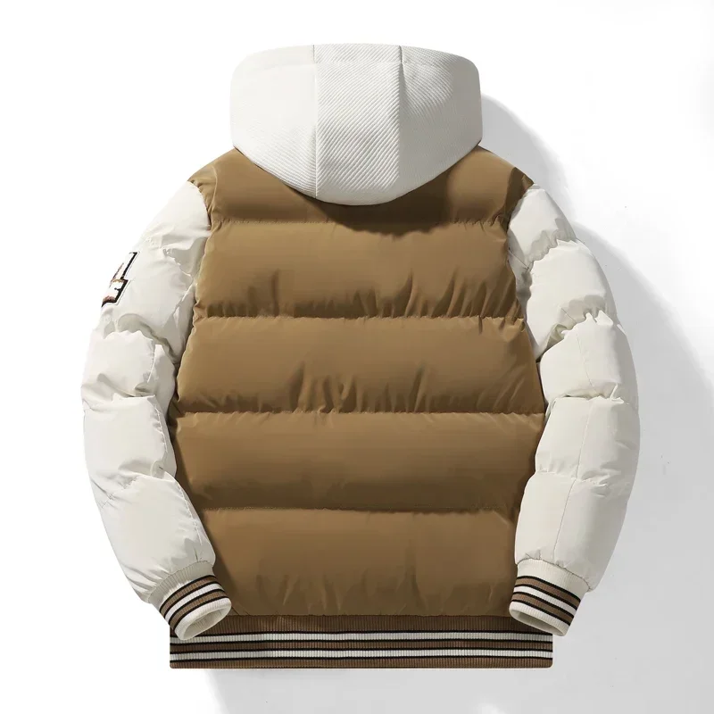 Winterjas Heren Harajuku Mode Geborduurde Nep Tweedelige Capuchon Warme Parka Heren Streetwear Losse Verdikte Gewatteerde Jas