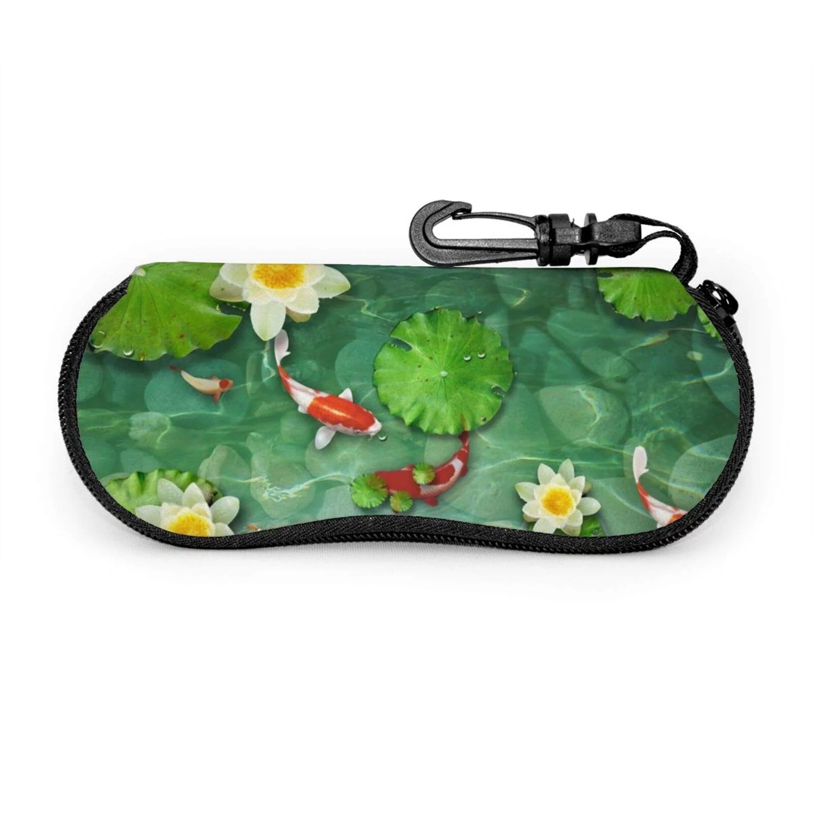 Lotus Pond Fish Flower Soft Sunglasses Case for Women Men Portable Neoprene Zipper Eyeglass Case