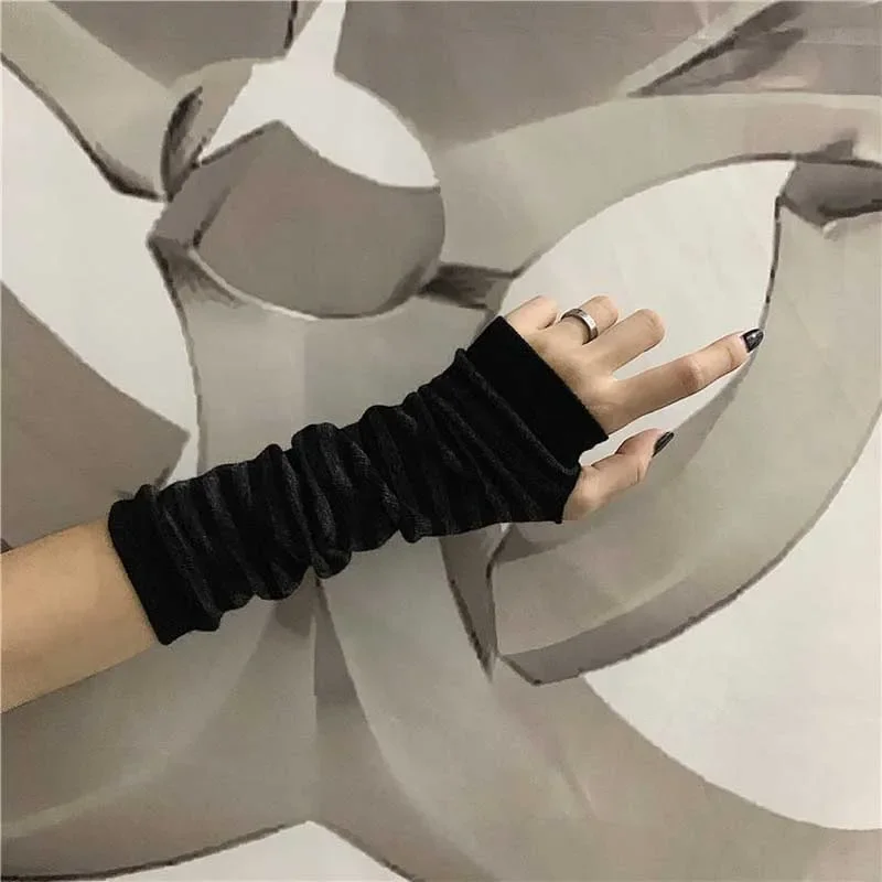 Guantes largos Punk negros sin dedos para mujer y hombre, guantes deportivos para exteriores, manoplas para codo, calentador de brazo elástico fresco, accesorios Y2k