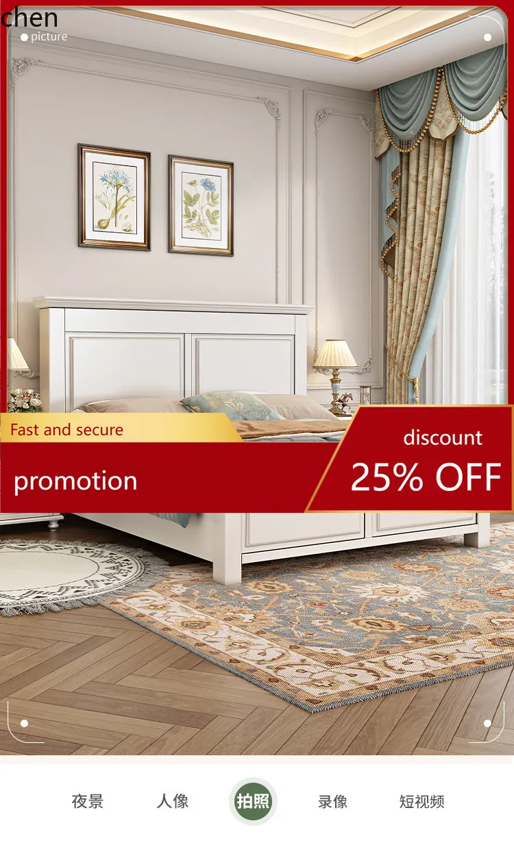 

CZ Country Solid Wood Bed High Box Storage Double Bed Vintage Style Master Bedroom 1.8m Natural Wood Wedding Bed