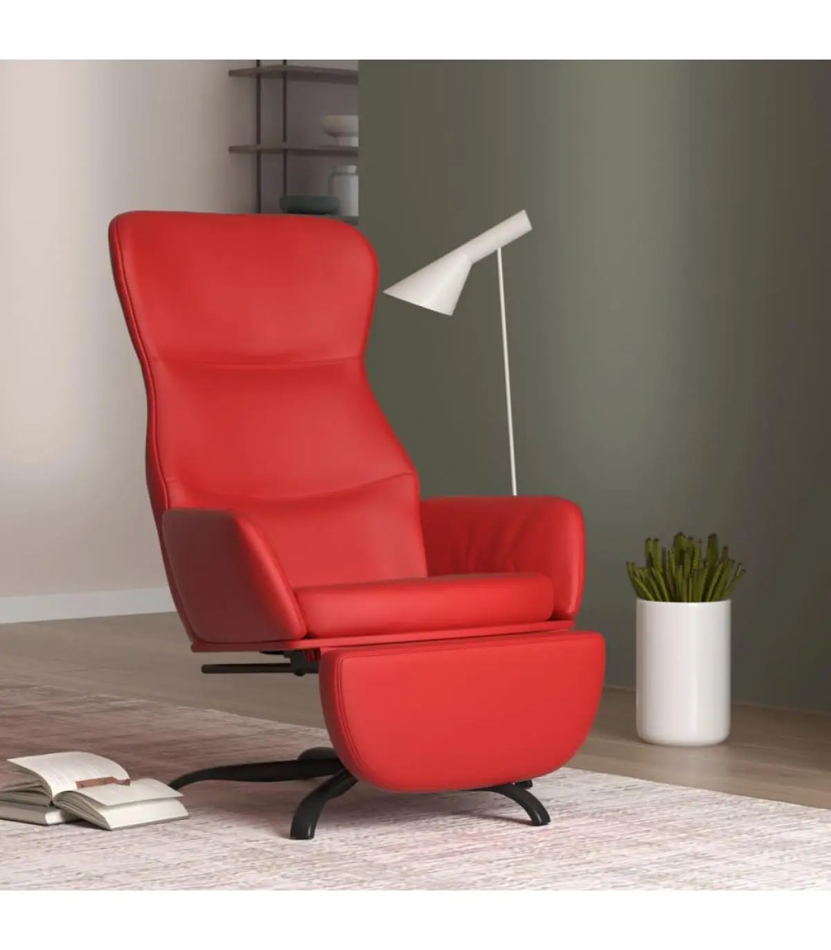 Relax armchairs and footrest red artificial leather red