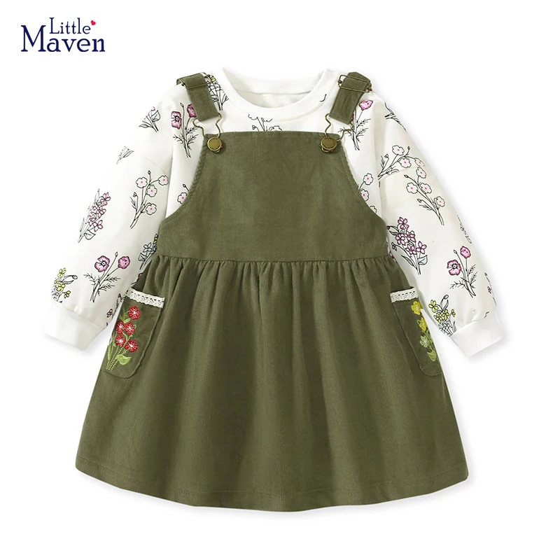 Little maven 2024 Children's Clothing for Baby Toddler Girls Autumn and Spring Casual Clothes Cotton Seatershirt+ Dress Set