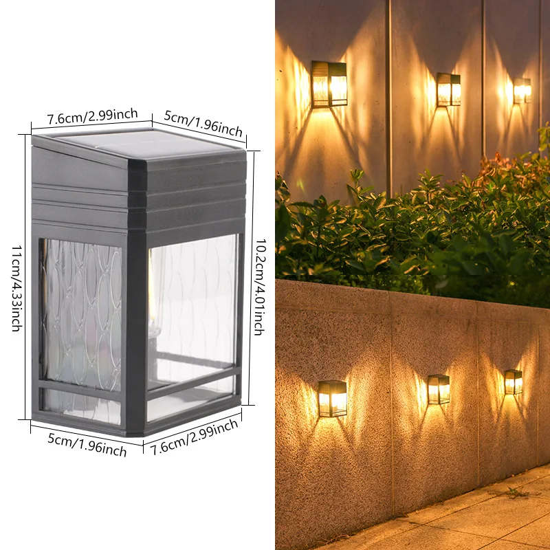 2PC Solar Wall Lights Outdoor IP65 Waterproof Garden Light for Porch Fence Shed Patio Crackle Lampshade with Warm Tungsten Bulb