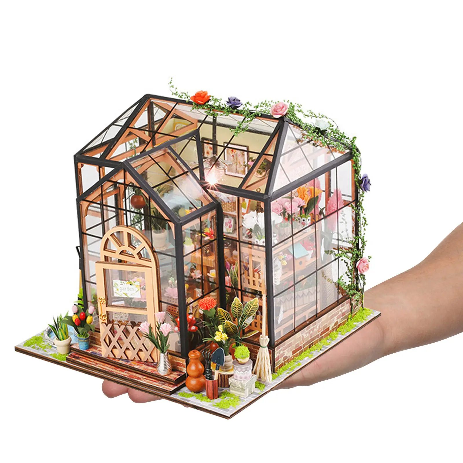 1 Set DIY 3D Miniatur-Blumenhaus-Bausatz, handgefertigtes Gewächshaus-Architekturset, perfekt für Heimdekoration, Gartenhaus-Miniatur