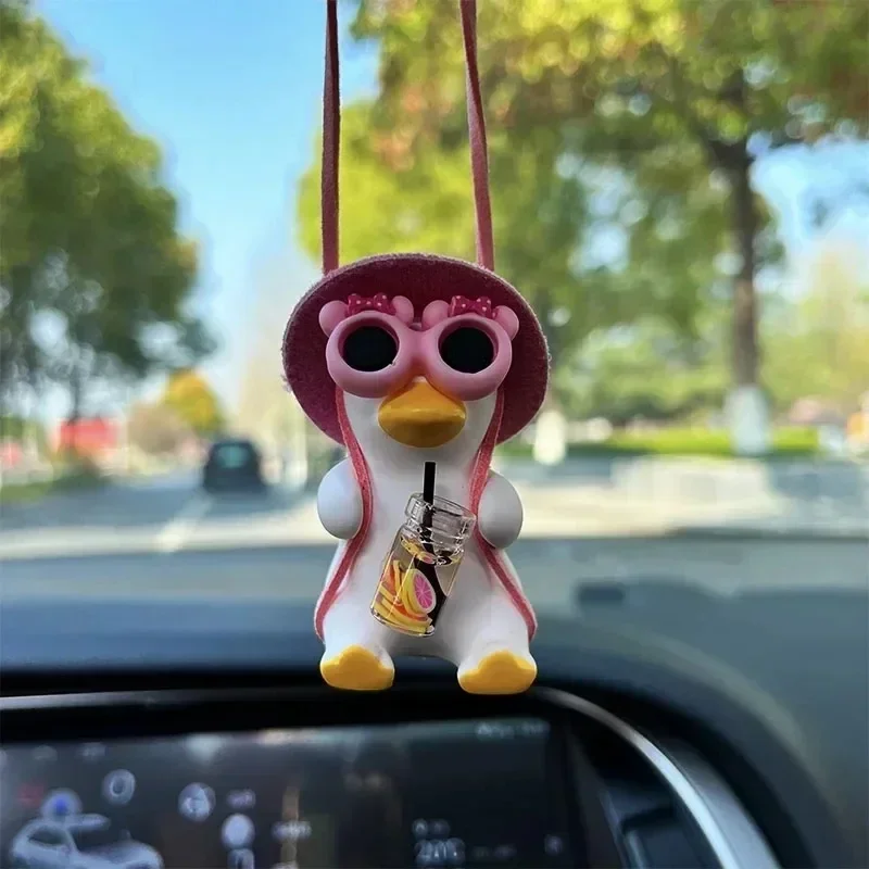 Cute Swing Sitting Duck Car Interior Pendant Auto Rearview Mirror Hanging Ornaments Decoration For Women Man Car Accessories