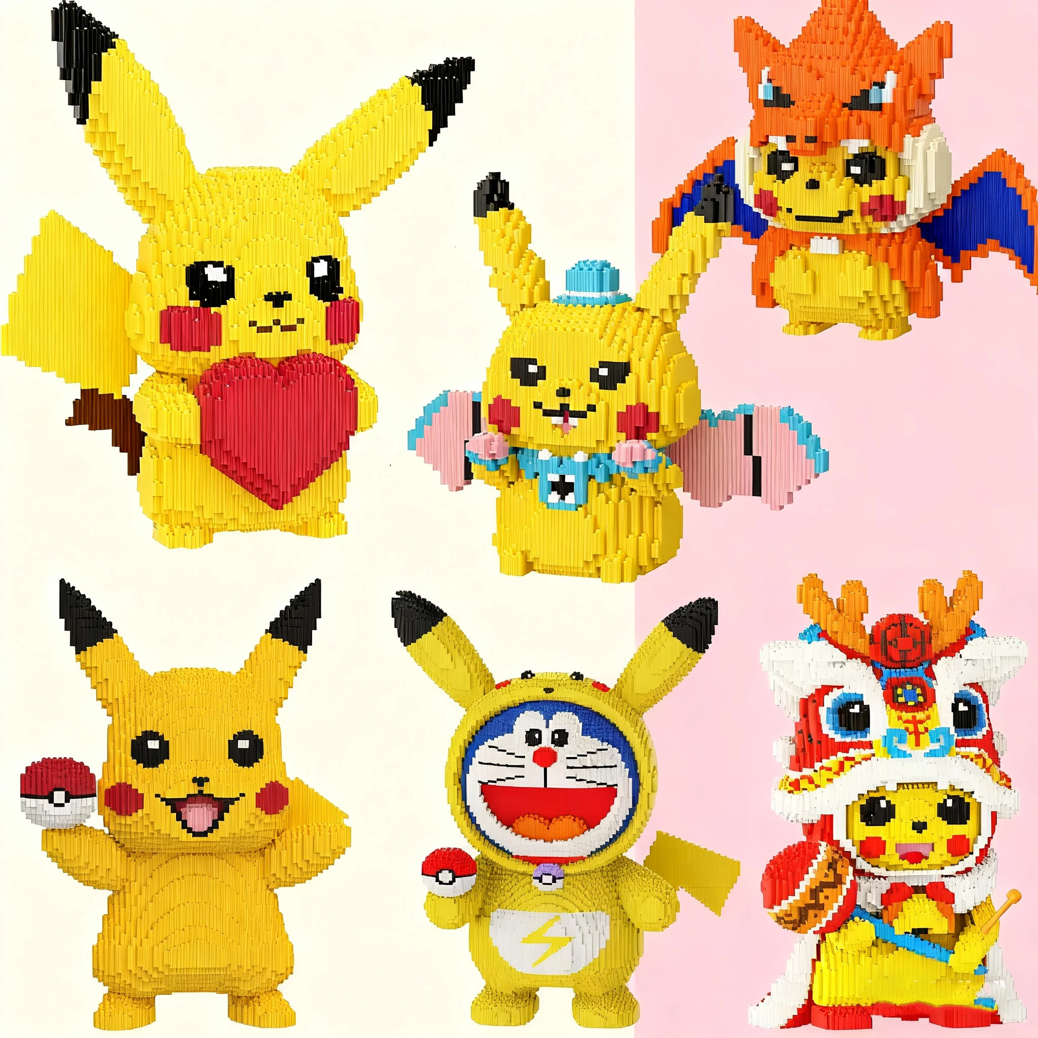 Pokemon Pikachu Building Blocks Creative 3D Model Lovely 45/90CM Assembly Mini Connection Bricks Figure Toy Gift For Home Decor