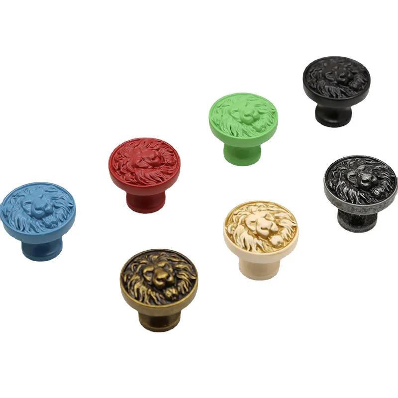 Colorful Lion Head Zinc Alloy Cabinet Door Handle Desk Drawer Knobs and Pulls Round Single Hole Button Handles for furniture
