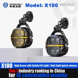 FUTURE EYES X100 Motorcycle Auxiliary Spotlight 180W with Safe Fill Lights Wired Backlight Switch LED Through Running Lights New