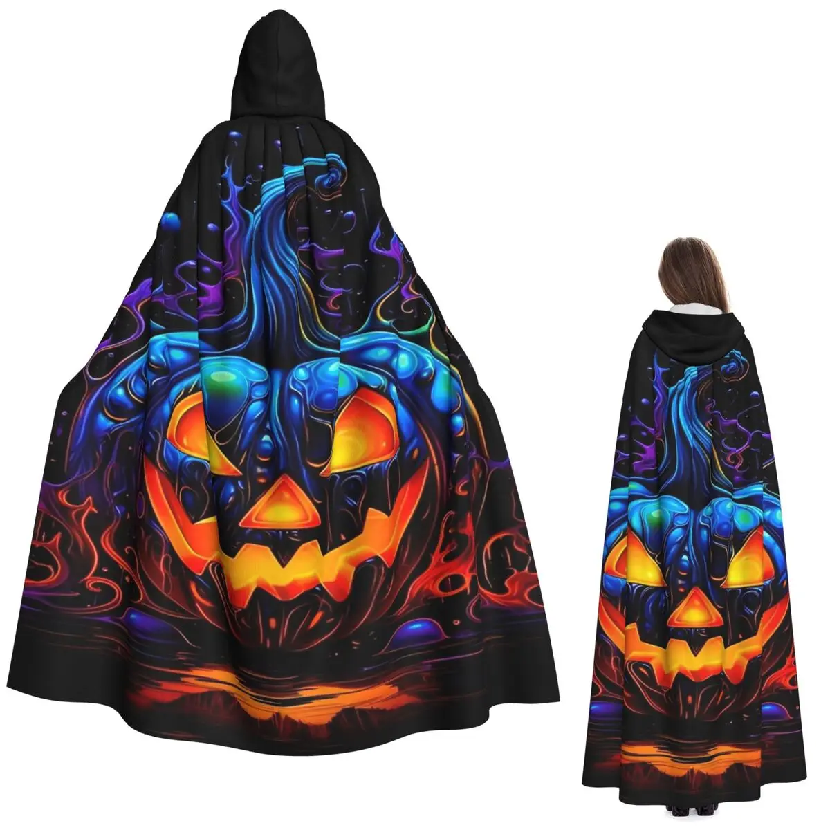 

Halloween Jack-O-Lanton Pumpkin Long Hooded Cloak Witch Medieval Costume Cosplay Cape HalloweenCoat Adult Unisex