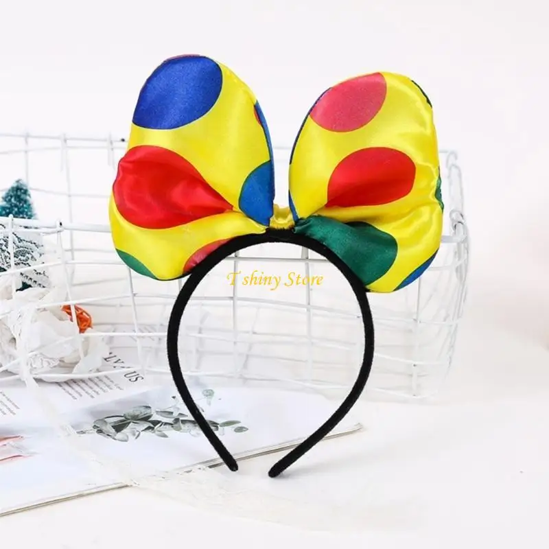 N58F Polka Dot Clown Krawatte Clown Fliege Kostüm Zirkus Fliege Polka Dot Schleife Stirnband Clown Cosplay Krawatte Halloween Up