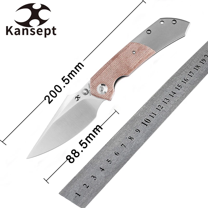 

Kansept Fenrir Harpoon K1034A6 Satin CPMS35VN Blade with Brown Micarta and Titanium Handle Folding Knives for Tactical EDC Carry