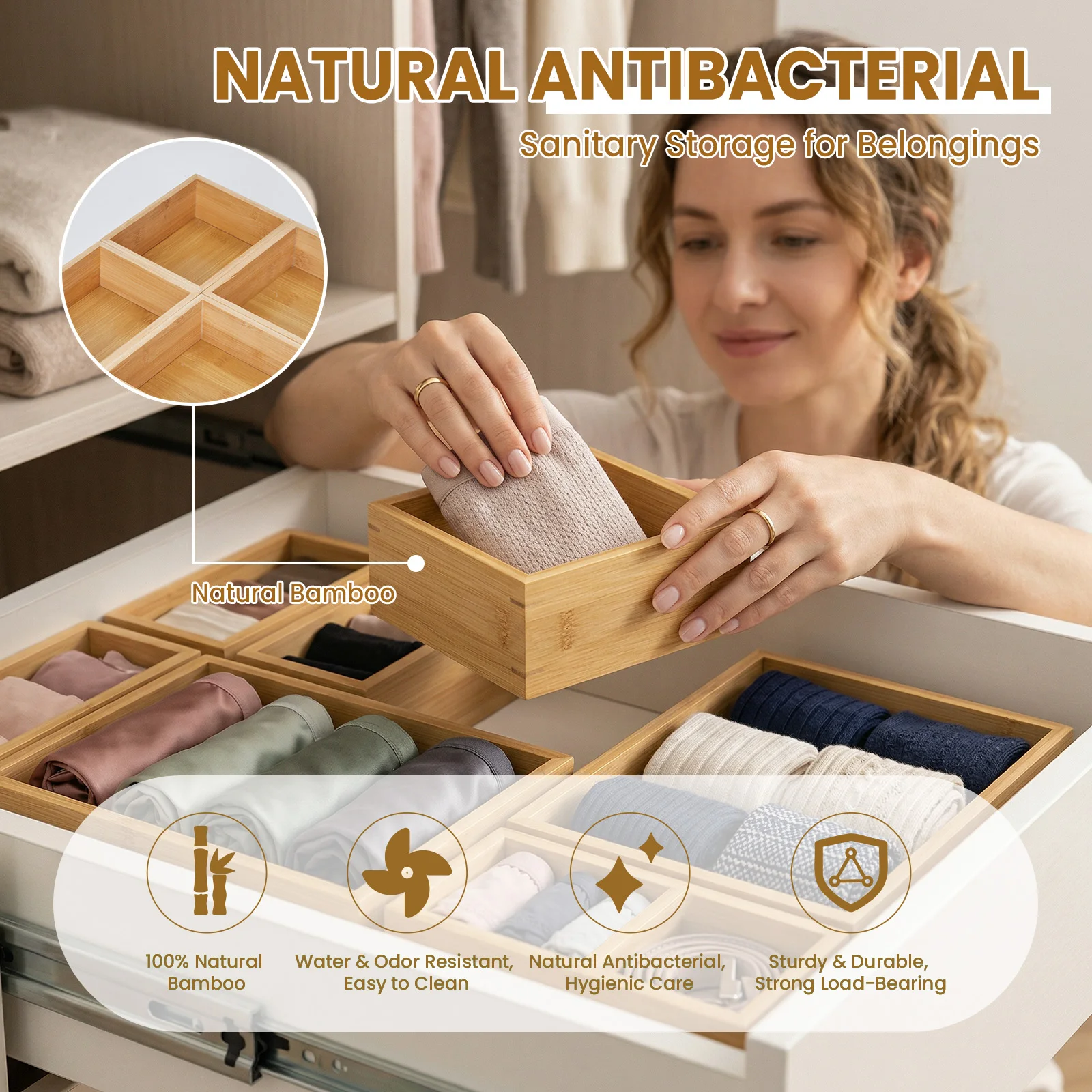 8-Piece Natural Bamboo Drawer - огляд і ціна Drawer Organizer Bamboo