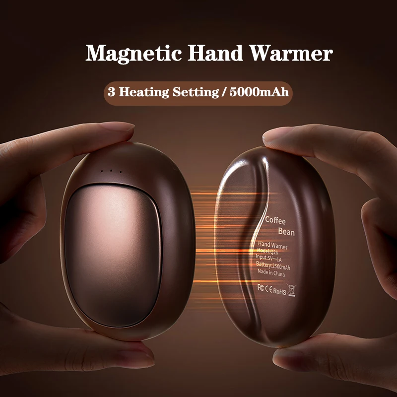 

Eary Coffee Bean Shape Magnetic Hand Warmer Rechargeable Mini Portable Double Sided Smart Heating 3-Settings Gifts for Kid Women