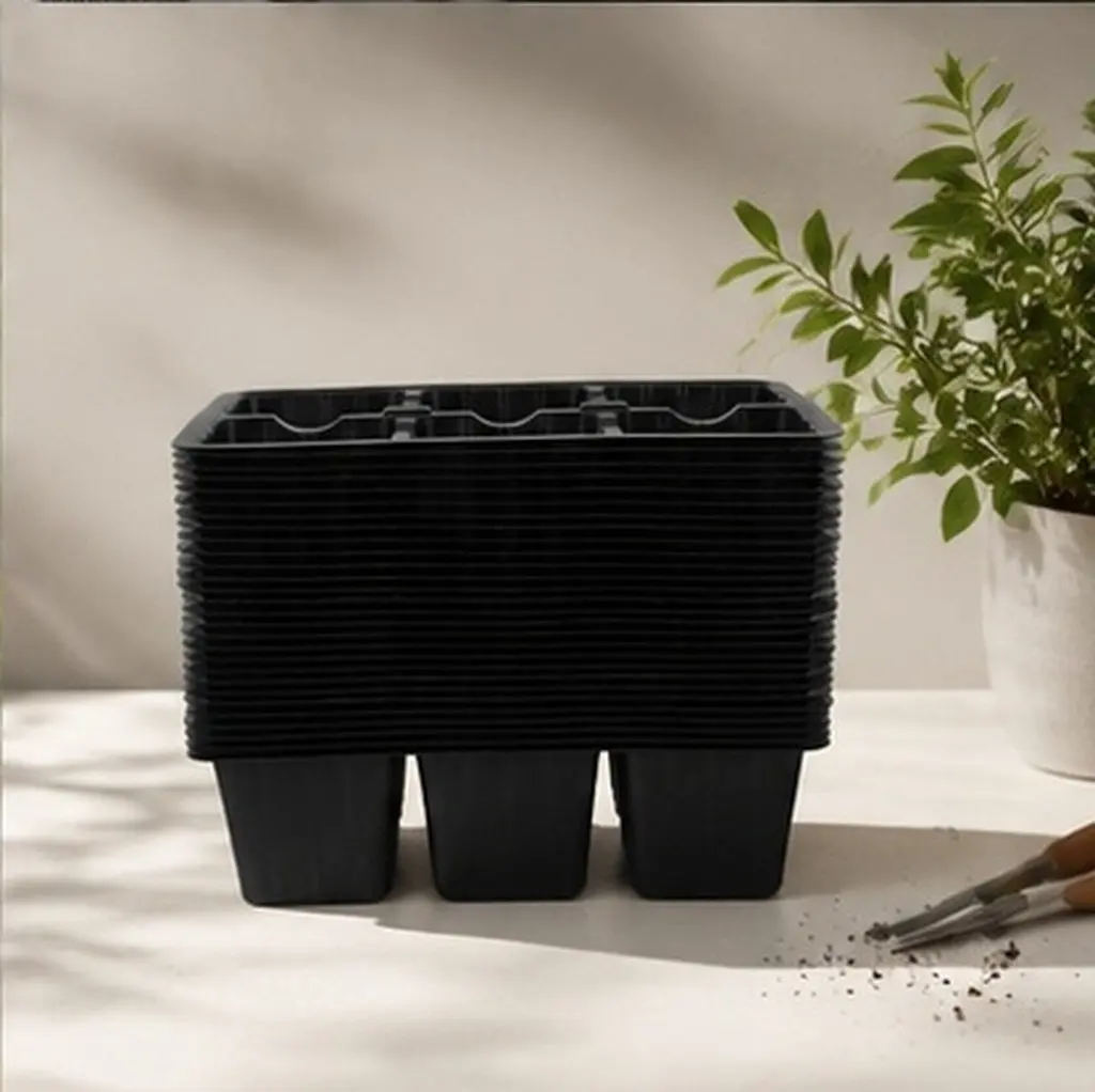 30Pcs Black Plastic Seedling Trays Starter Tray Flat Bottom Drainage Hole Gardening Tray Vegetable Flower Herb Seed Germination