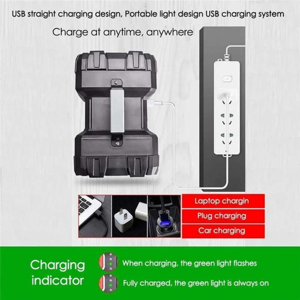 Super Bright High Power Searchlight USB Rechargeable Hand Lamp Waterproof Handheld Flashlight LED Work Spotlight Floodling Light