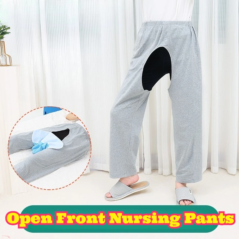 Spring Summer Open Bottom Pants Elderly Easy Wear Take Off Adult Incontinence Care Pants Home Use Anti Embarrassment Bedridden