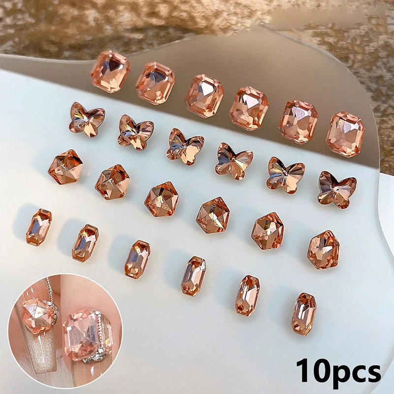 10Pcs Peach Color Diy Pointed Bottom Crystal 3d Diamond Stone Decoration Glitter Manicure Jewelry Accessories