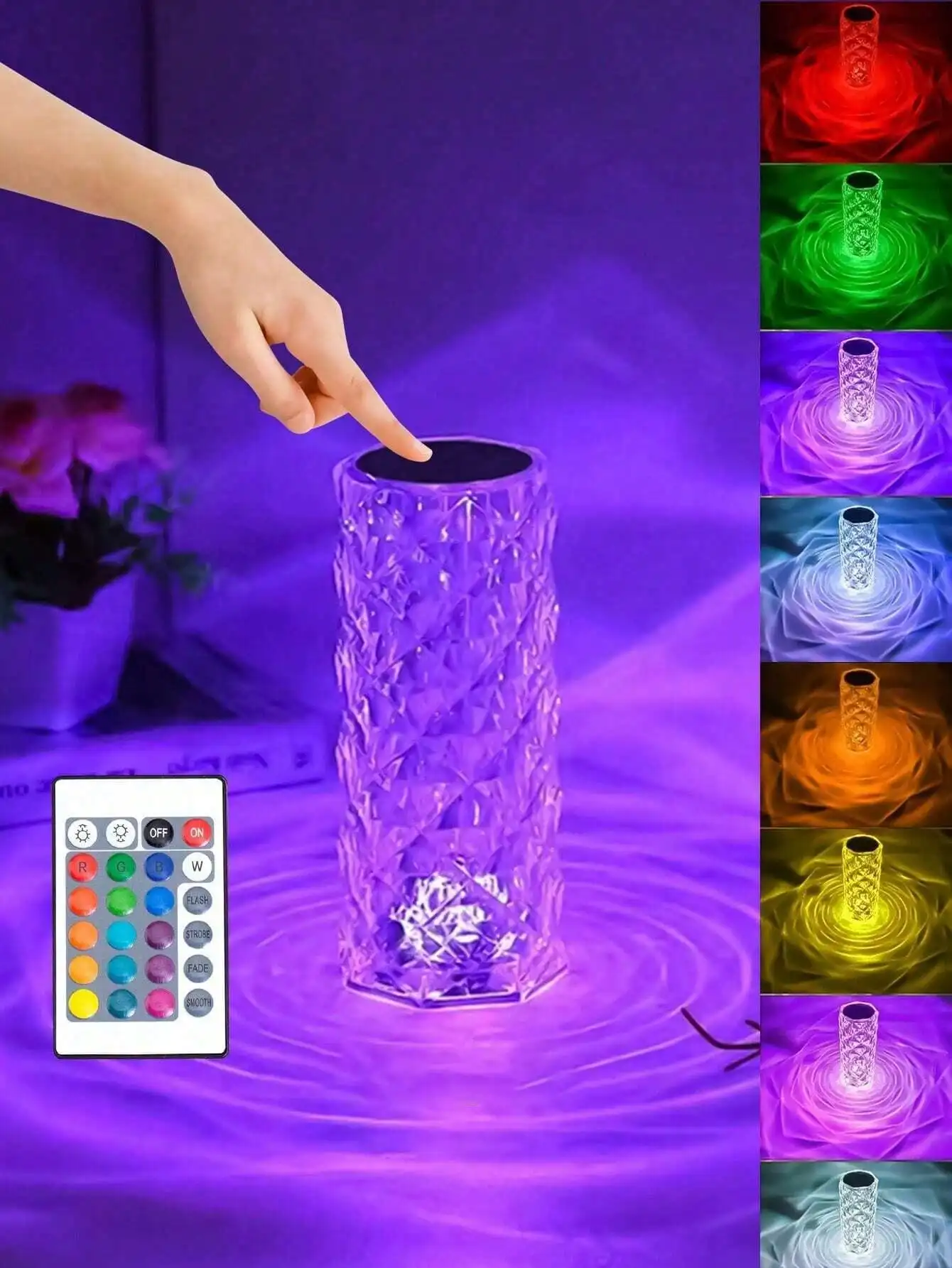 

1 шт., 16-цветная USB-кристаллическая настольная лампа: RGB-проекционная лампа с дистанционным управлением и сенсорным управлением для домашнего декора