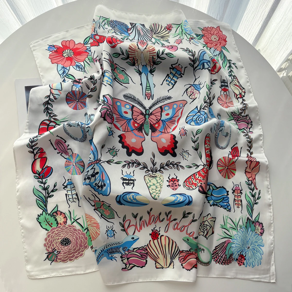 Frauen Foulard Quadrat Schal Seide Imitation Floral Print Halstuch Bandana Foulard Dame Schal Schals Wrap Kopf Haar Band Krawatten – Detail 3