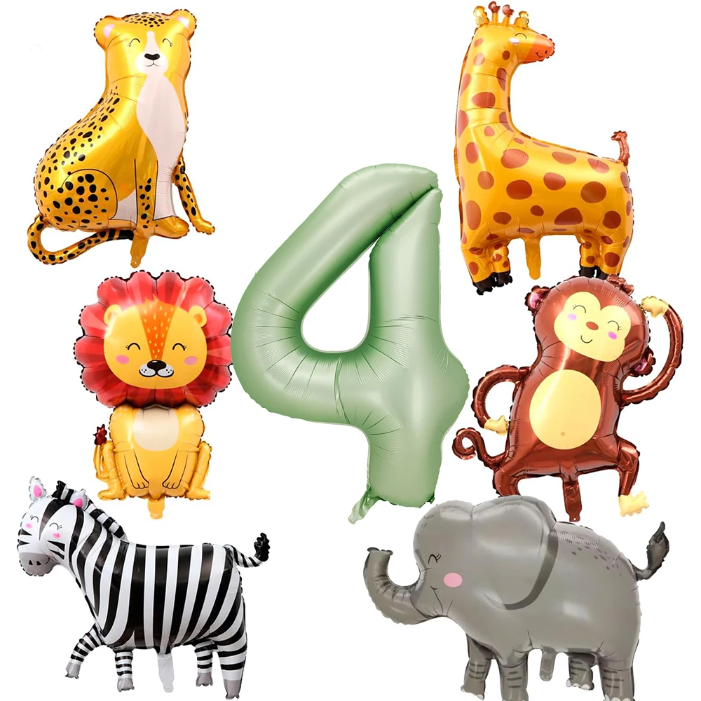 Dschungel Safari Geburtstag Dekore Folie Tier Ballon Salbei Grün Folie Geburtstag Nummer 0-9 Luftballons Kinder Safari Party liefert Gefälligkeiten – Detail 9