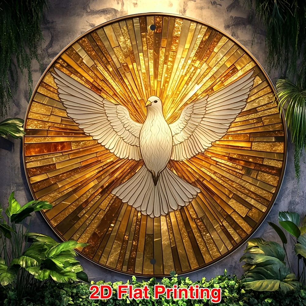 Stained Glass Peace Dove Tin Sign - Vintage Durable Metal Plaque Wall Decor, Religious Stained Glass Style Home Office Bar Man C