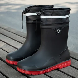 Botas de chuva altas impermeáveis masculinas, botas plataforma, borracha, protetor, cor sólida, trabalho ao ar livre, nova moda