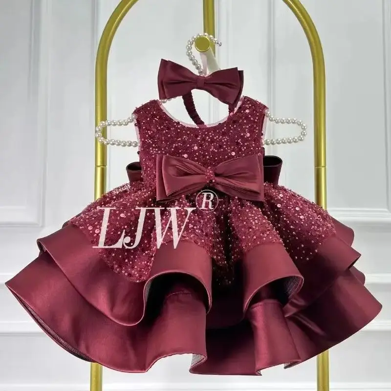 Bow Sequins Princess Flower Girl Dresses Toddler baby girl beauty pageant dress Kids Birthday Party Dress First Communion Ball G