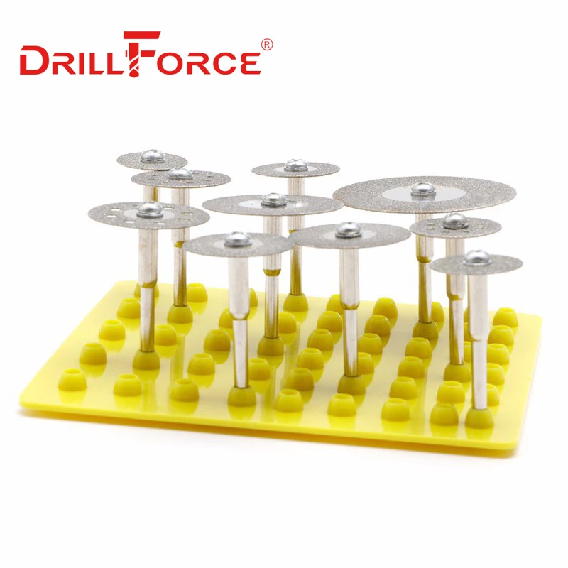 Drillforce 10PCS 16-40mm Mini Diamond Cutting Disc With Mandrel 16/18/20/22/25/30/40mm For Dremel Grinding Abrasive Saw Blades
