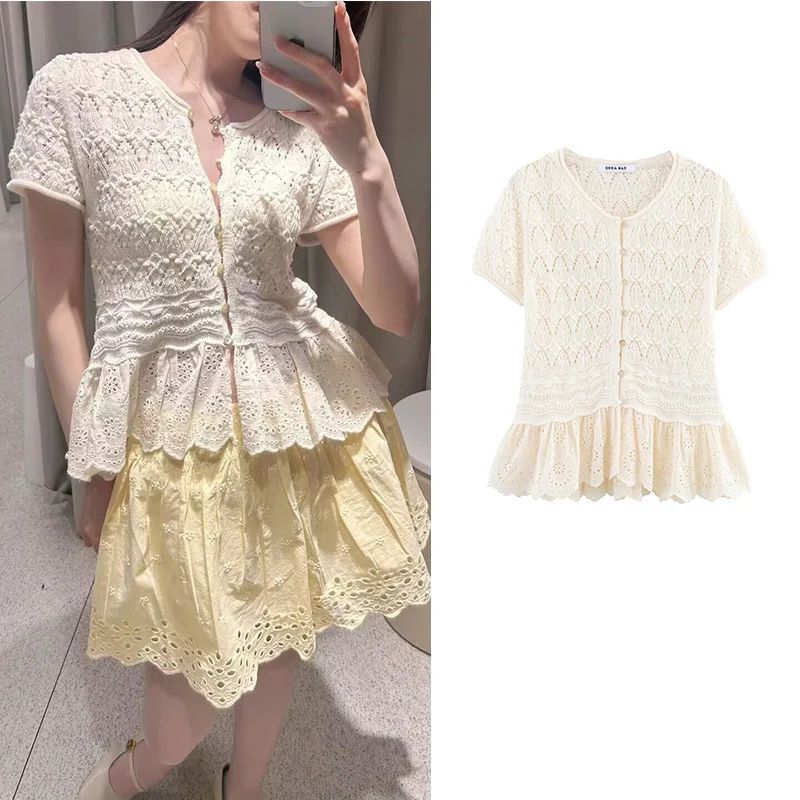 

Knitted Sweater Summer Women's 2025 New Elastic Slim Elegant Hollow Chic Women's Sweater Summer Street Fashion Young Knitted Top