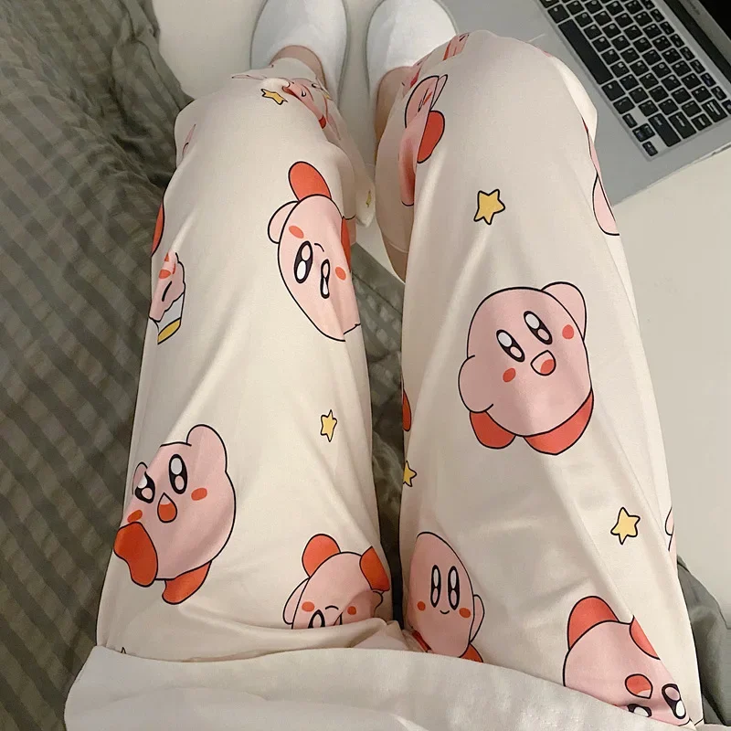 Anime Kirby Pajama Long Pant Cartoon Print Loose Trousers Women Sleep Bottoms Room Wear Girl Sleep Home Clothing Thin Gift Girl