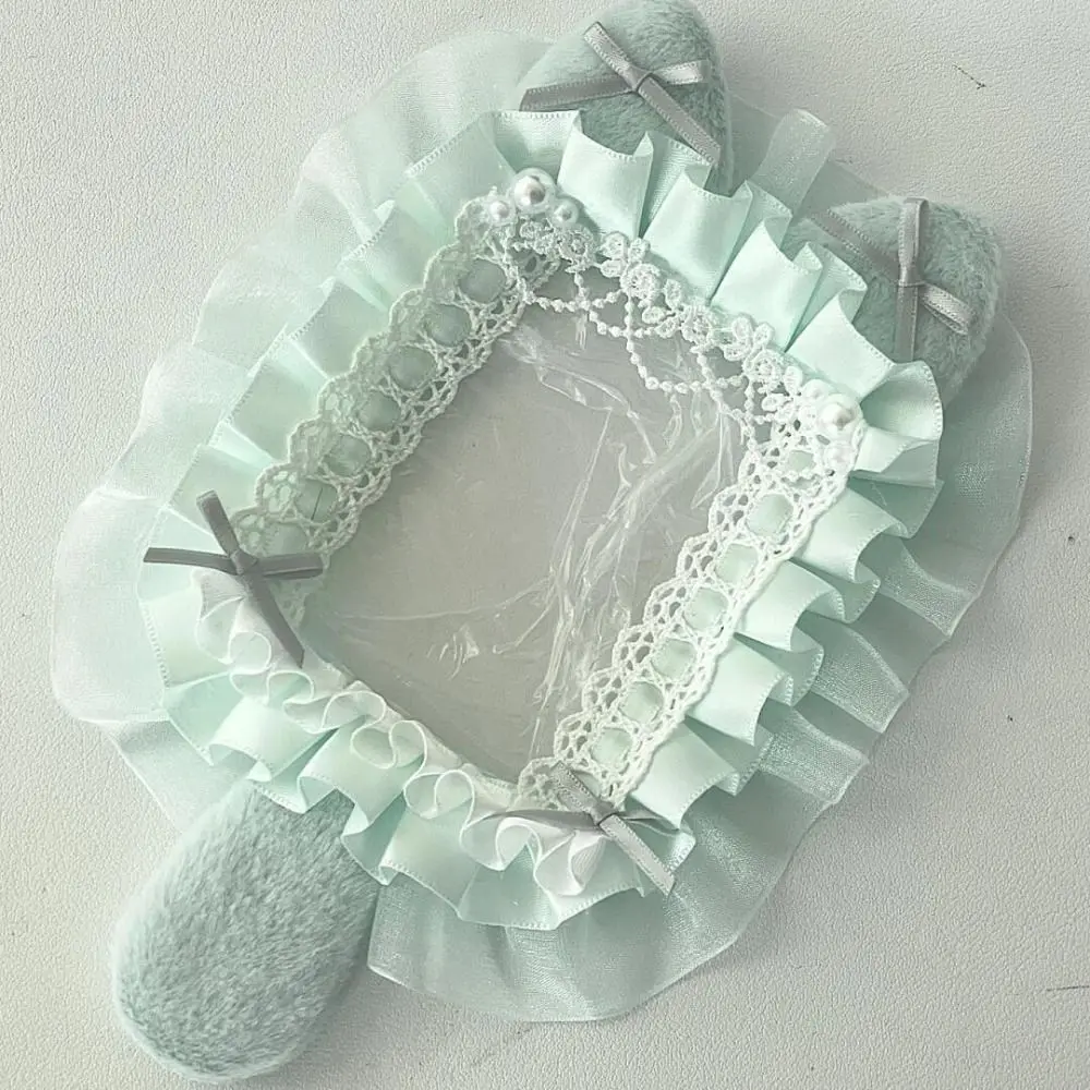 

Finished Product Ins Style Cartoon Plush Card Holder Cat Ear Angel Wings Photo Protector Case Lace Diy ID Credit Case School