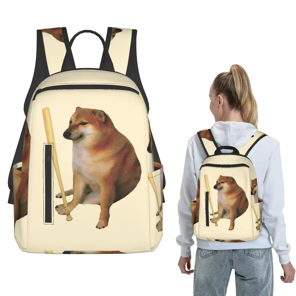Mochila Cheems Doge Bat de gran capacidad para niños y niñas, mochila escolar, bolsos de hombro para hombres y mujeres