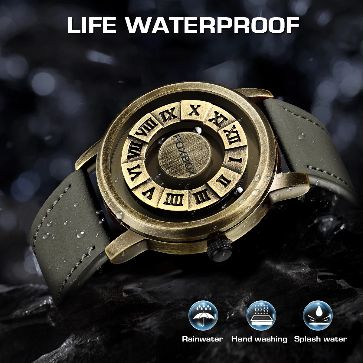 FOXBOX Serie Gravitation Orologio da uomo magnetico al quarzo moda Perline scorrevoli creative Orologi sportivi casual impermeabili per uomo + SCATOLA