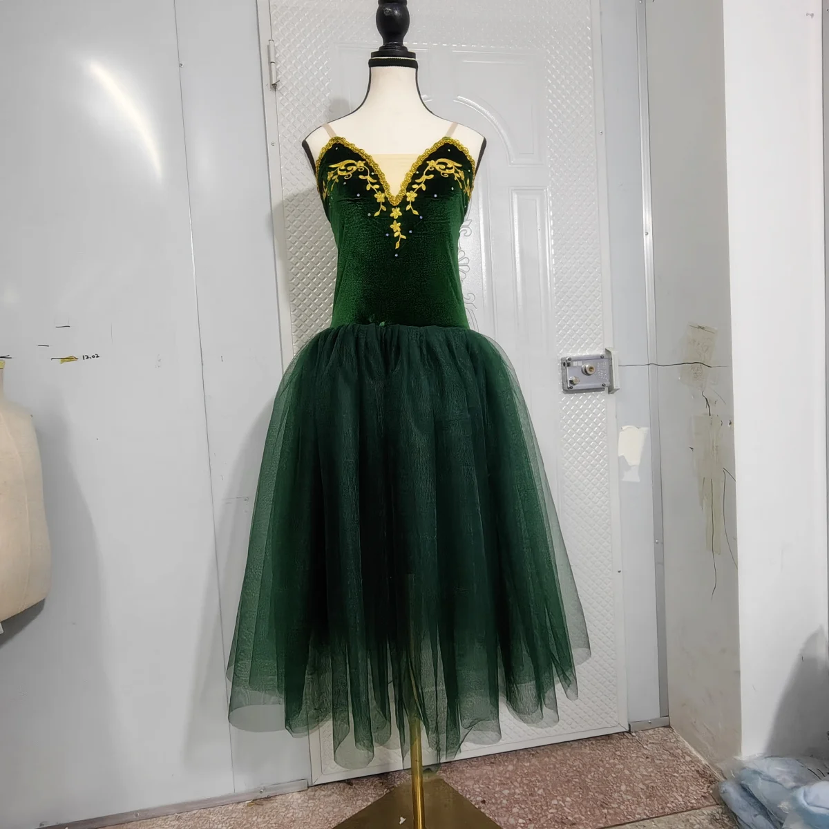 Oliver Green-vestido largo romántico de Ballet, traje de baile de princesa para niños y niñas, ropa para el escenario, Tops de terciopelo