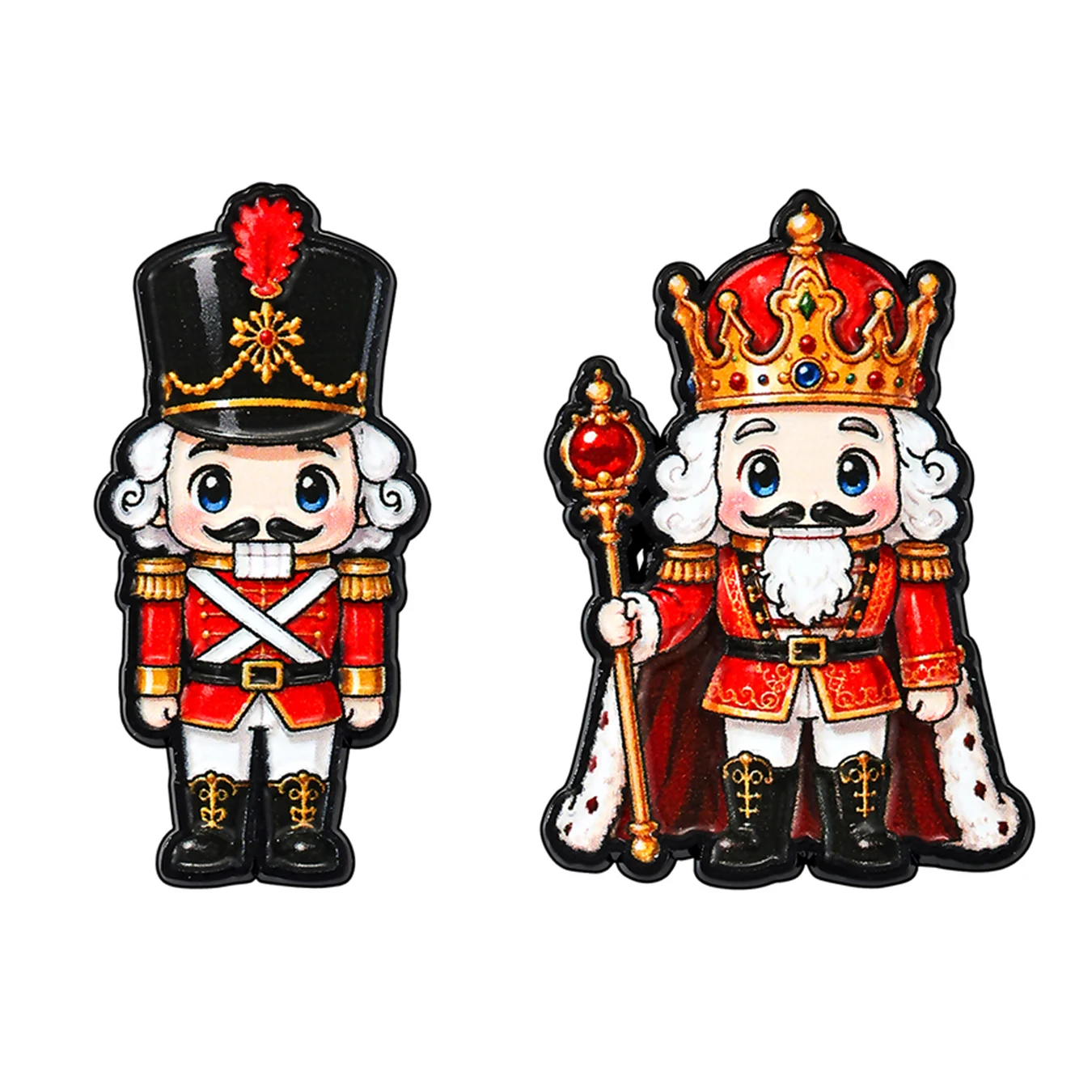 2Pcs Cute Nutcracker King & Soldier Enamel Brooch Set, Christmas Gift Pin for Bag & Garment Holiday Jewelry Gift