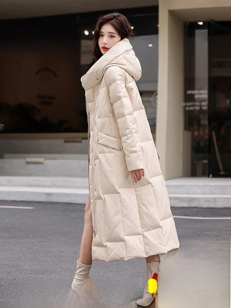 2025年冬 レディース 本革 ダウンジャケット ミディアム丈 シープスキン フード付き スリムフィット 韓国風 スリムコート ジッパー開閉 ロング丈