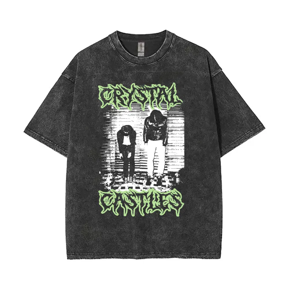 

Washed Vintage Crystal Castles Album Graphic T-shirt Men Women Retro Rock Oversized T Shirt Male Gothic Punk T-shirts Streetwear