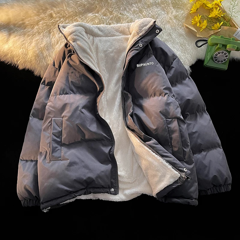 Kurze Stil Parkas Männer Brief Zipper Design Ulzzang Einfache Mode Lässig Winter Neue Warme Beliebte Outwear Stehkragen College